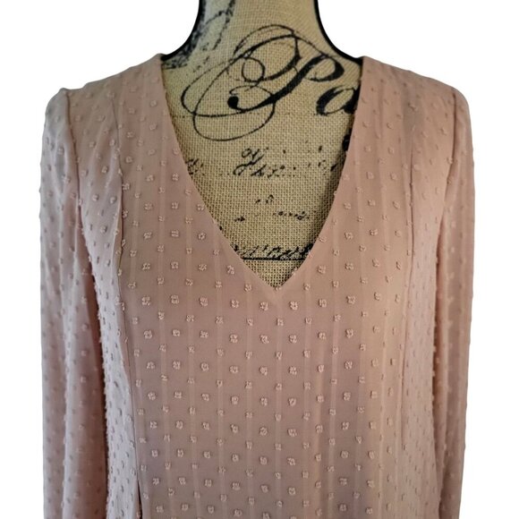 INC Hazel Wood Textured Long-Sleeve Shift V-Neck Dress Tie Back Detail - M - Picture 7 of 11